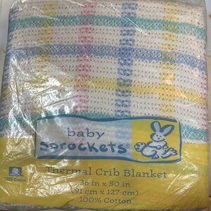 NEW Vtg 90s Mervyn's Baby Blanket Sprockets 100% Cotton Pink Yellow Blue SEALED